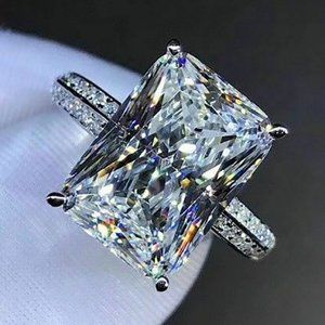 NEW Huge Radiant Cut Diamond 925 Silver Ring